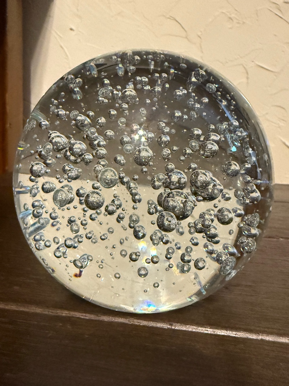 Vintage Art Glass Clear Round Bubble Paperweight Controlled Bubbles
